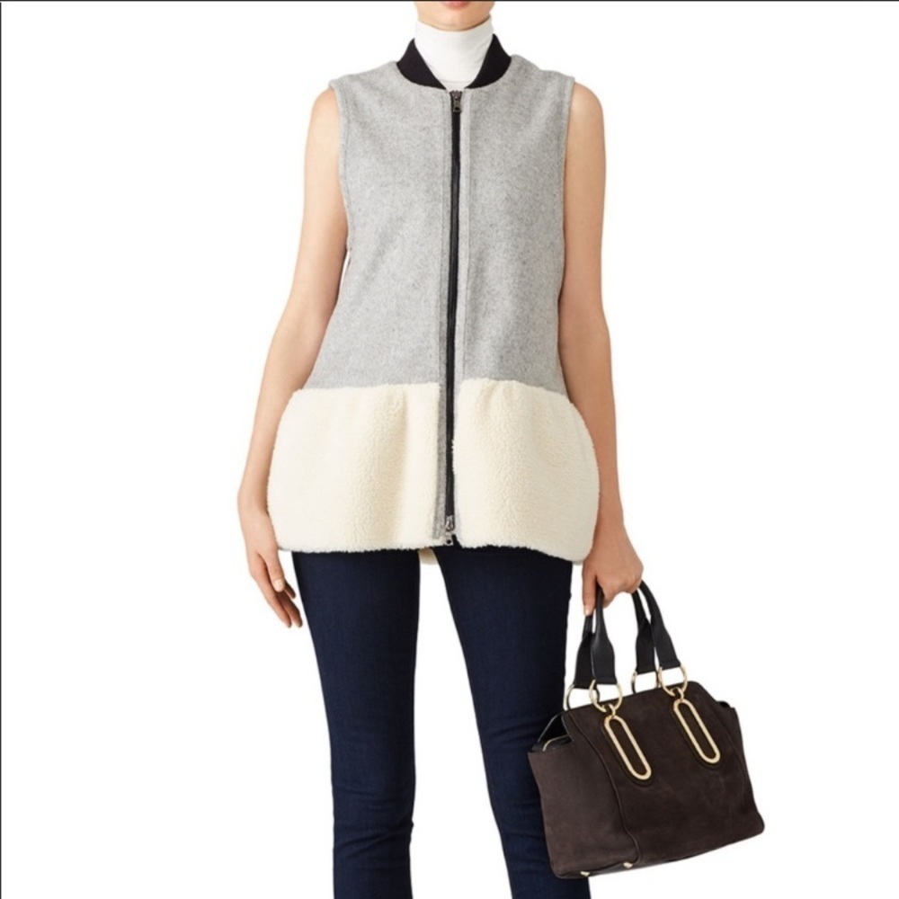 NWT Marissa Webb Grey Leslie Vest two tones faux fur Sherpa details size M